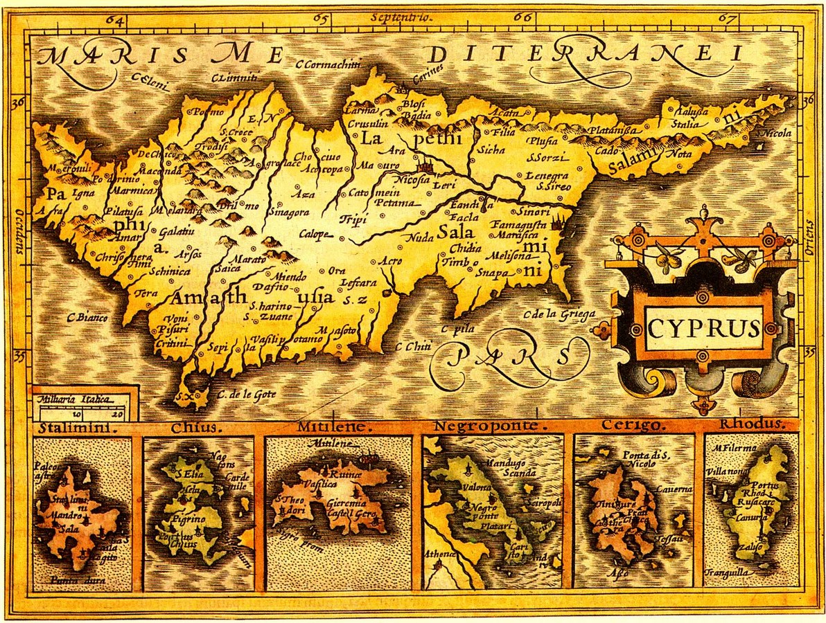 Gerard MERCATOR, Jodocus HONDIUS, 'Cyprus' (140x185mm), Atlas Minor..., Άμστερνταμ 1610. Λατινικά. Έγχρωμος.
