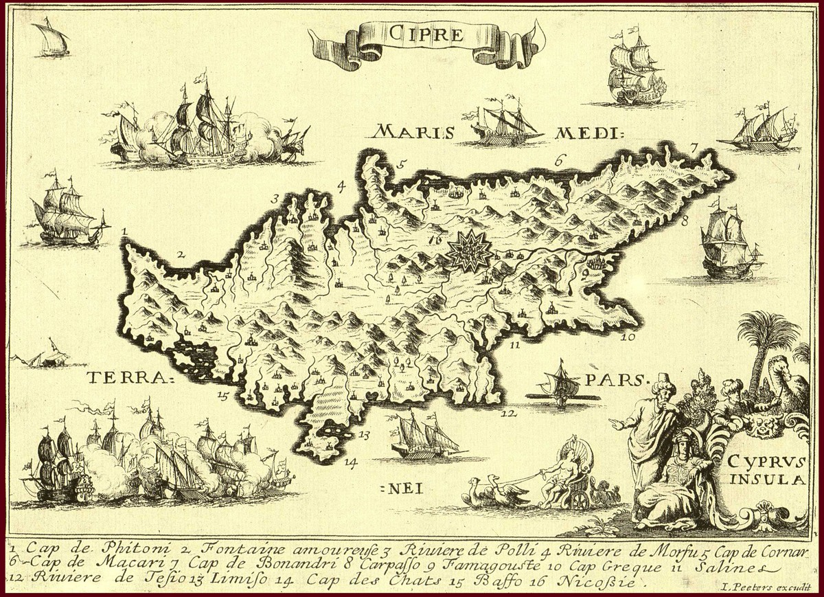 Jacques PEETERS, 'Cipre' - 'Cyprus Insula' (137x206mm), Description de principales villes, Αμβέρσα 1685. 
